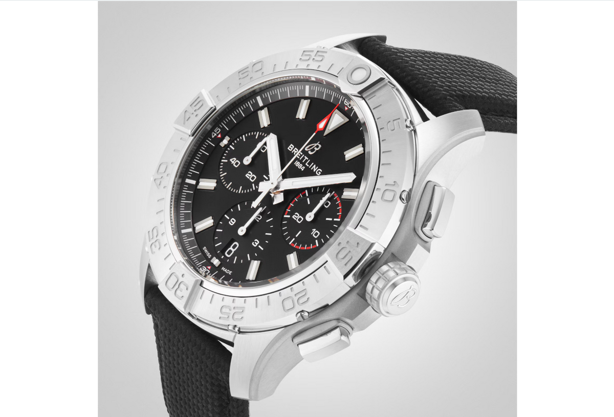 BRT Avenger Chronograph B01 44mm Mens Watch Black Leather