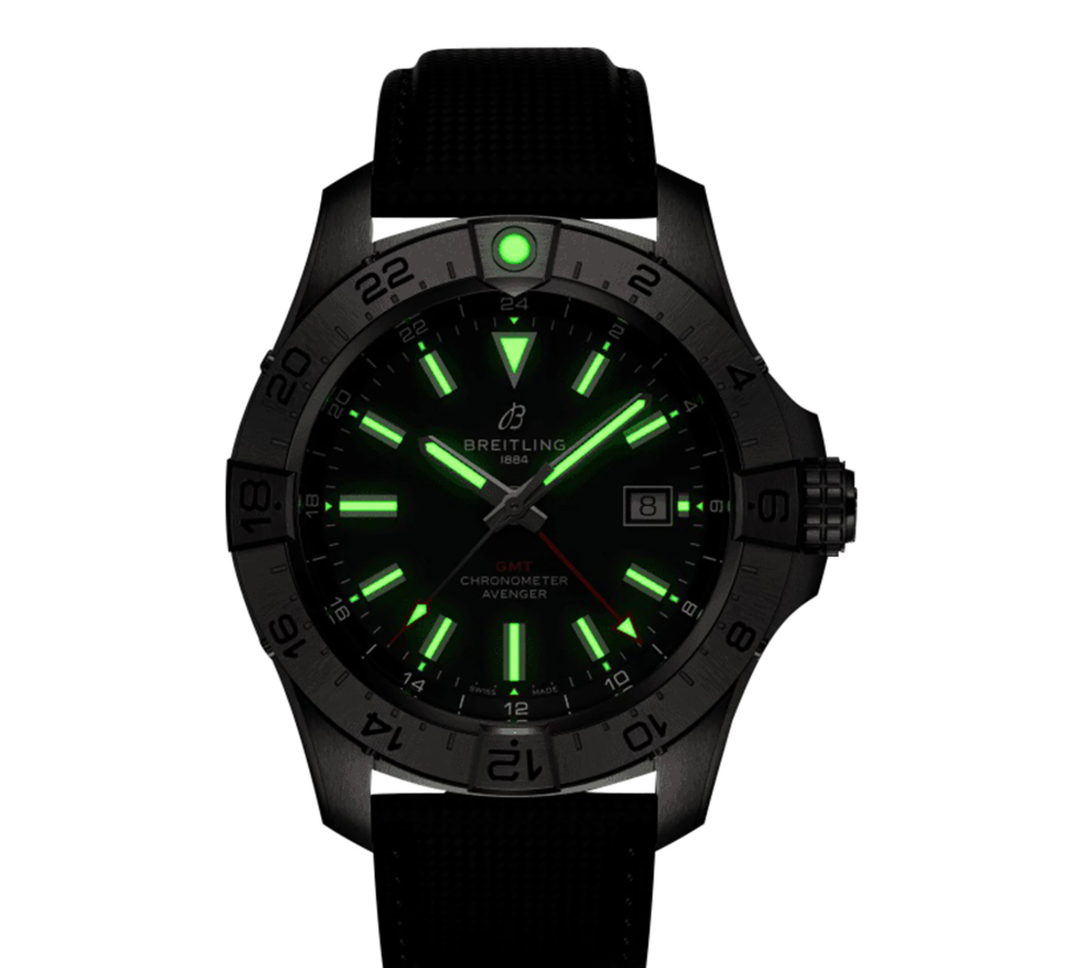 BRT Avenger Automatic GMT 44mm Mens Watch Black Leather