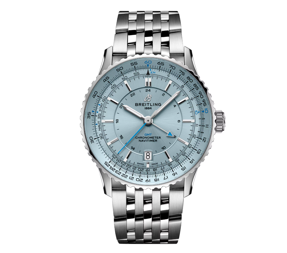 BRT Navitimer Automatic GMT 41mm Mens Watch Light Blue Stainless Steel