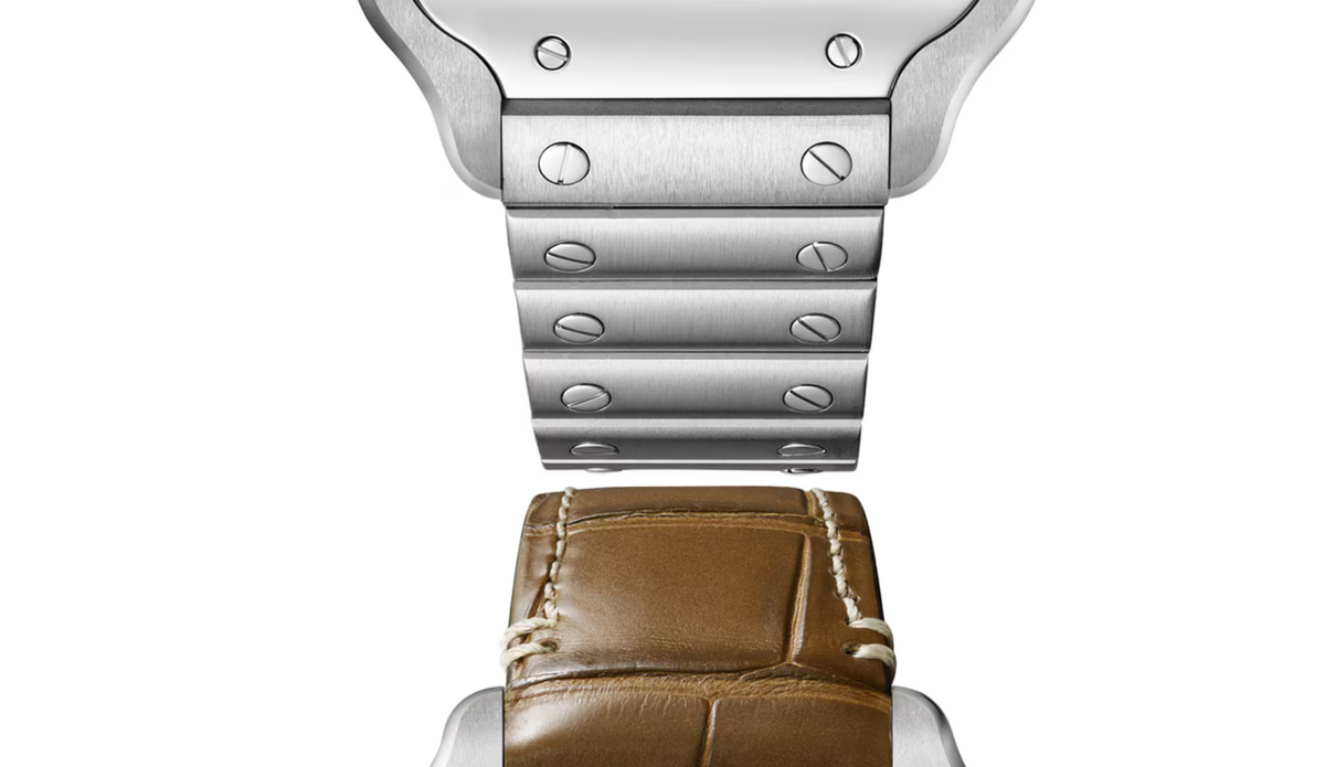 Santos De CRT Watch, Medium Model, Automatic Winding, Steel Case, Interchangeable Leather Strap
