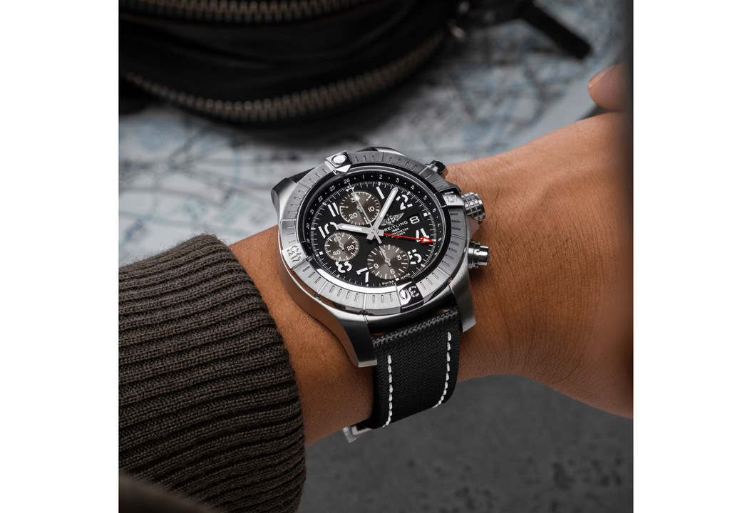 BRT Avenger Chronograph GMT 45 Stainless Steel Leather Strap Watch
