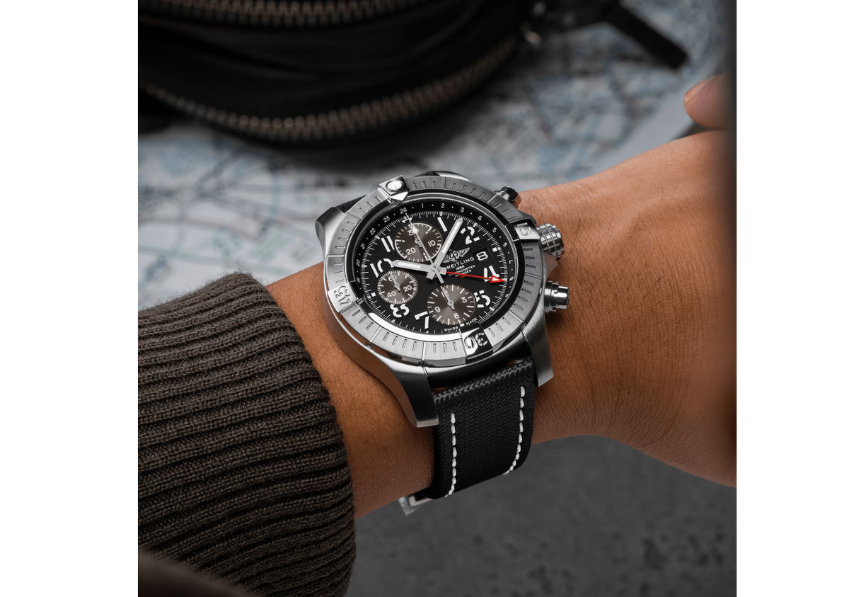 BRT Avenger Chronograph GMT 45 Stainless Steel Leather Strap Watch