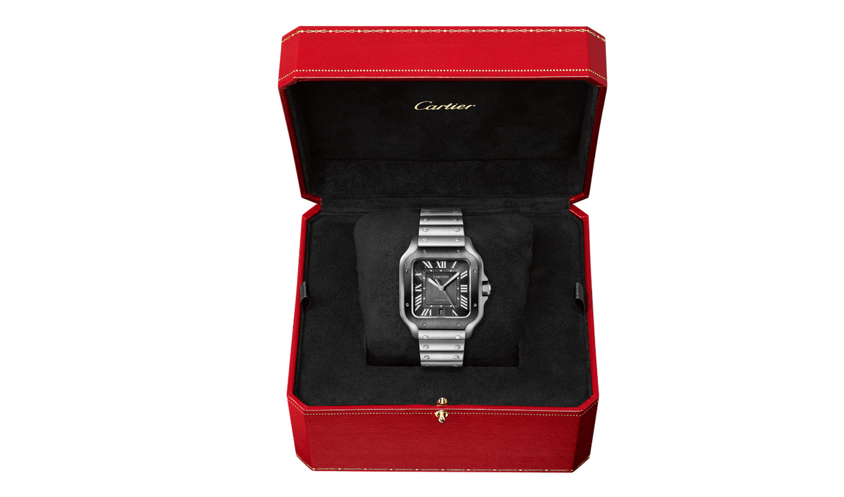 Santos De CRT Watch Large Model, Automatic Movement, Steel, ADLC, Interchangeable Metal And Rubber Bracelets