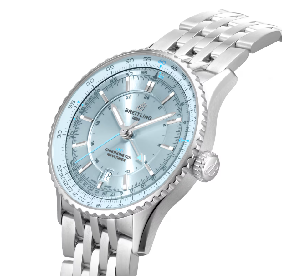 BRT Navitimer Automatic GMT 41mm Mens Watch Light Blue Stainless Steel