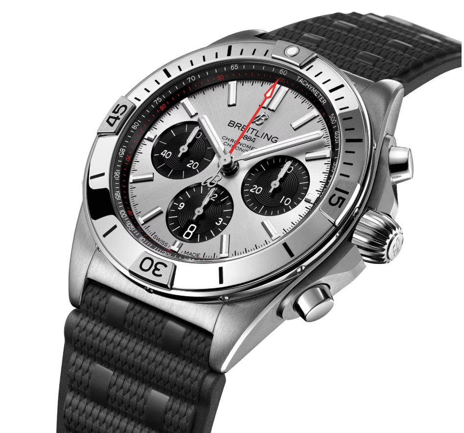 BRT Chronomat B01 Chronograph 42mm Mens Watch Silver Rubber