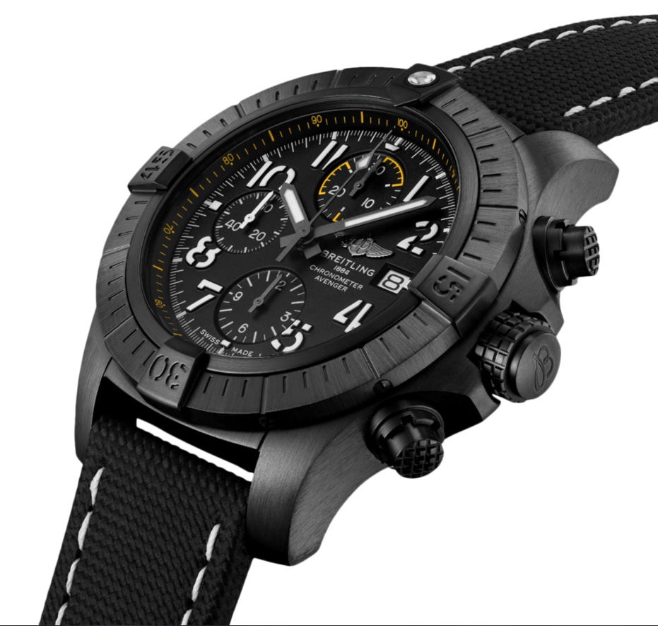BRT Avenger Chronograph Night Mission 45mm Mens Watch Black