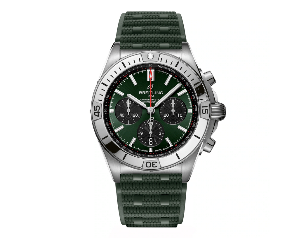 BRT Chronomat B01 Chronograph 42mm Mens Watch Green Rubber