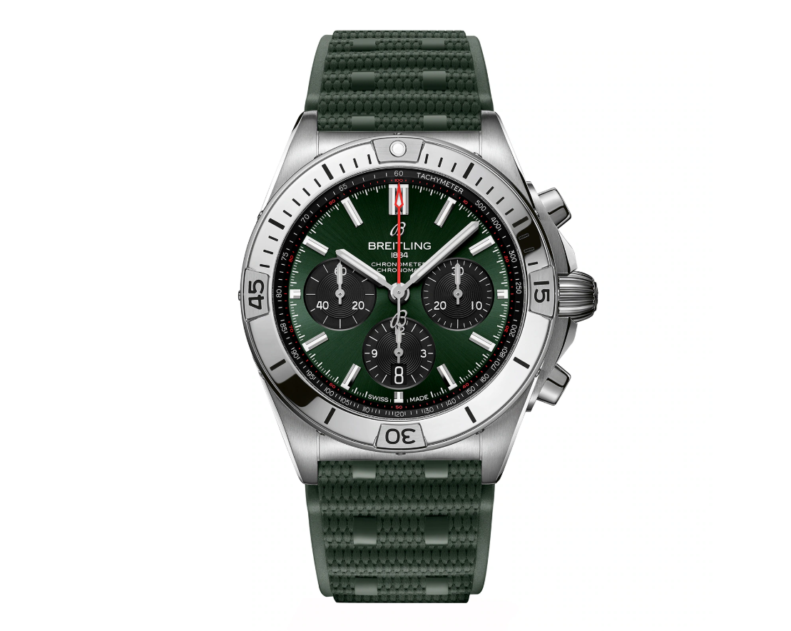BRT Chronomat B01 Chronograph 42mm Mens Watch Green Rubber