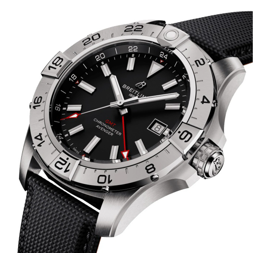 BRT Avenger Automatic GMT 44mm Mens Watch Black Leather