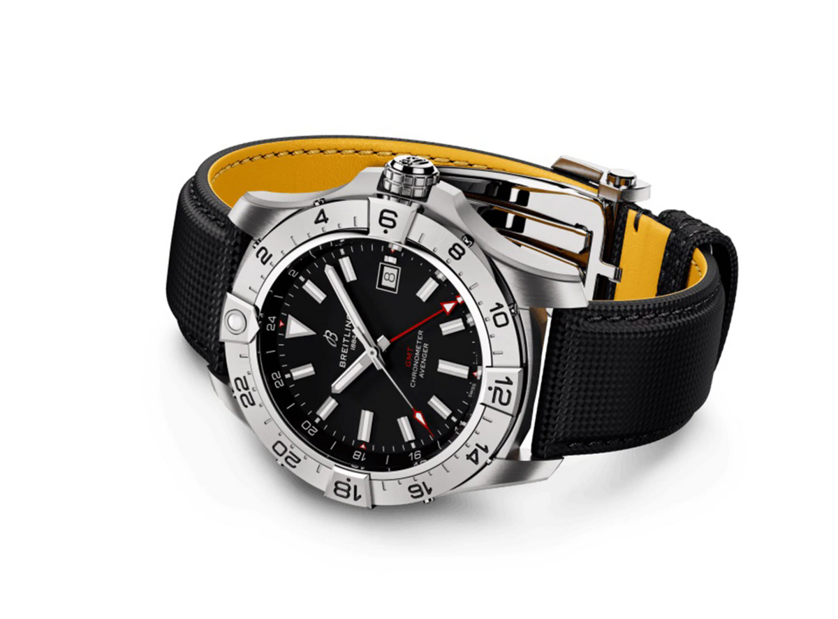 BRT Avenger Automatic GMT 44mm Mens Watch Black Leather